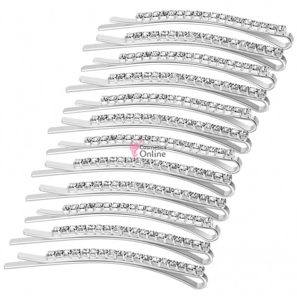 Agrafe metalice pentru par cu strasuri MH001, set 12 bucati Argintii